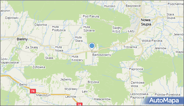 mapa Bartoszowiny, Bartoszowiny na mapie Targeo